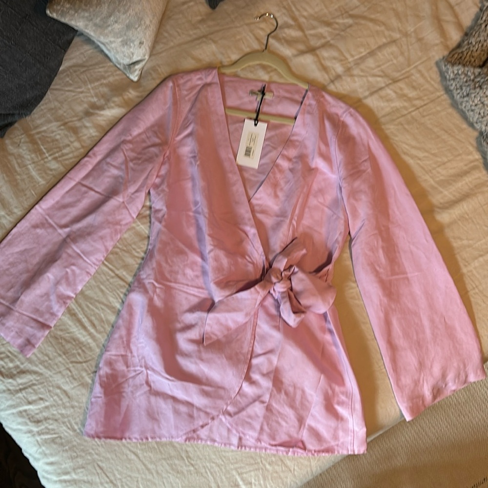 New! Onia Pink Lavender Linen Wrap Dress